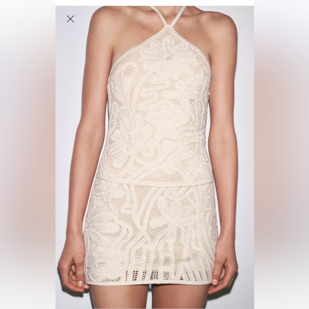 Zara EMBROIDERED HALTER DRESS xs